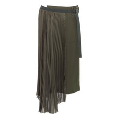 SACAI 2020 khaki green deconstructed pleated belt hi low skirt JP4 XL