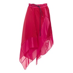 SACAI 2021 pink red satin pleated panels black drawstring skirt JP3 L