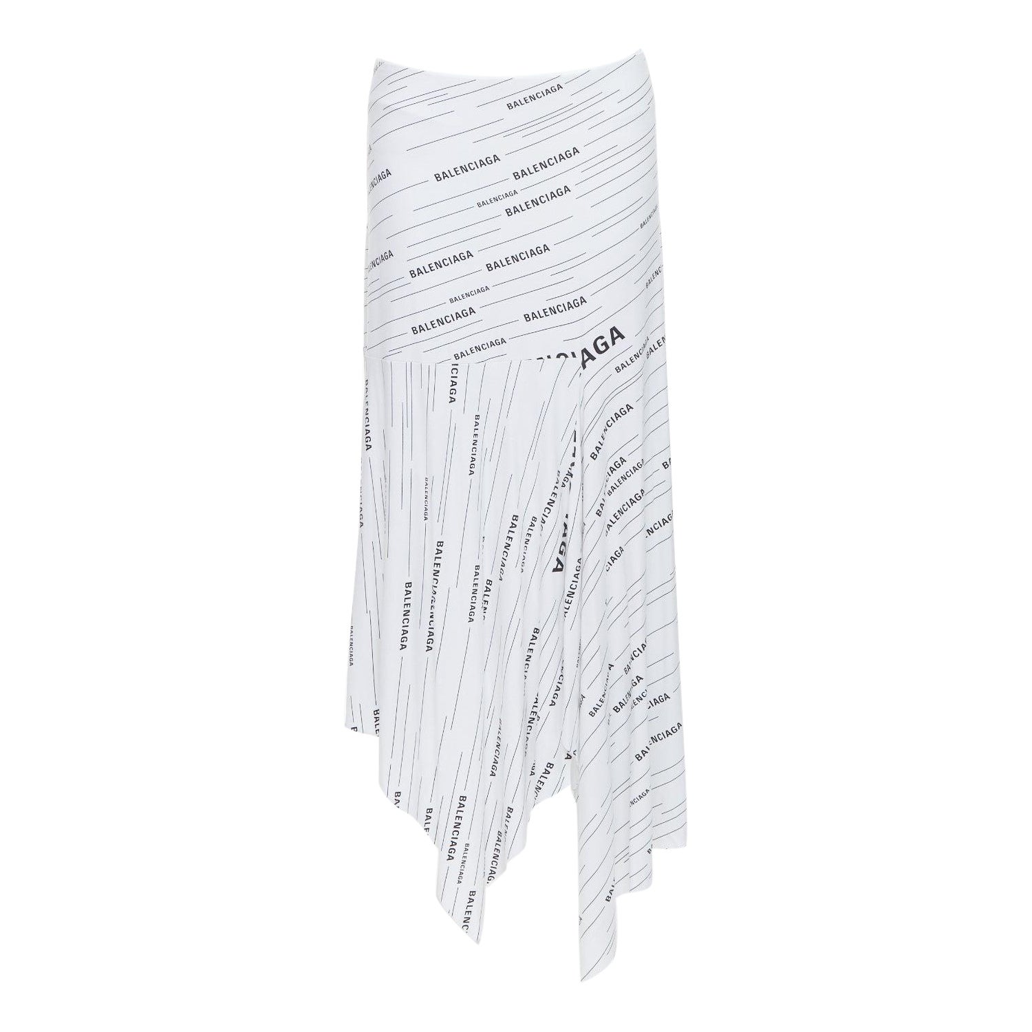 BALENCIAGA Demna 2018 white black logo print asymmetric midi skirt FR38 M For Sale