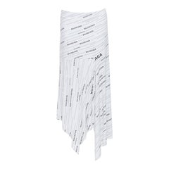 Balenciaga Demna 2018 bianco nero stampa logo gonna midi asimmetrica FR38 M