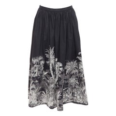 DIOR 2021 gonna midi elasticizzata in vita in cotone nero con stampa Jungling FR42 XL