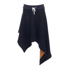 MONSE navy wool blend brown logo lining asymmetric skirt US6 M