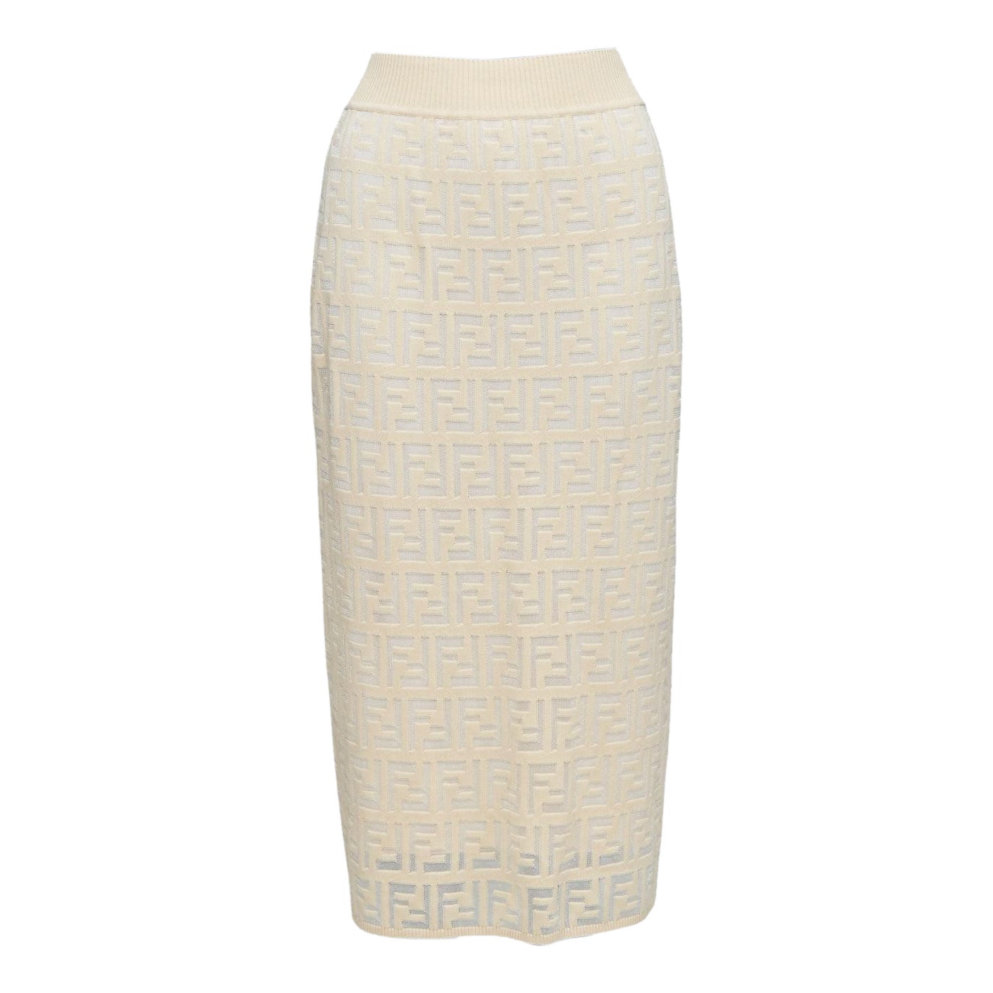 FENDI cream beige cotton blend FF Zucca monogram knit pencil skirtIT IT42 M For Sale