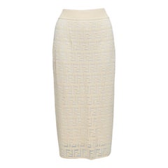 FENDI crème beige coton mélangé FF Zucca jupe crayon en maille avec monogrammeIT IT42 M