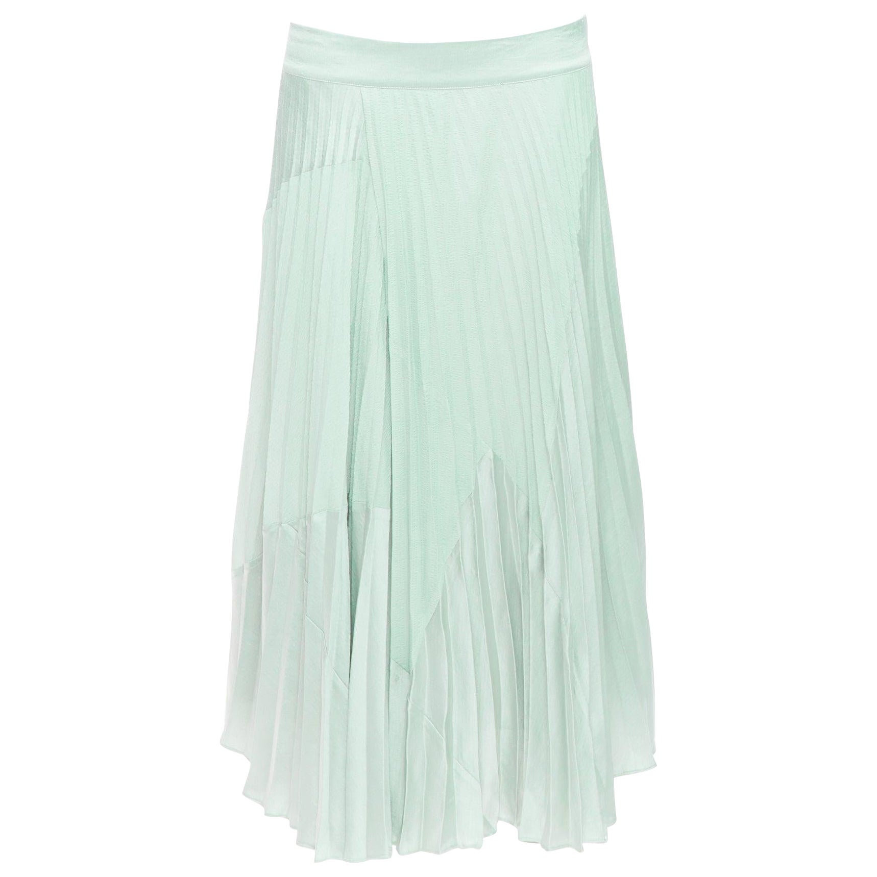 VINCE mint green multi fabric panelled pleated midi skirt US4 S For Sale