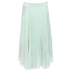 VINCE mint green multi fabric panelled pleated midi skirt US4 S
