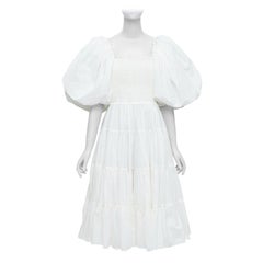 AJE Cherished, robe midi à manches bouffantes en coton blanc bordé de lin UK14 XL