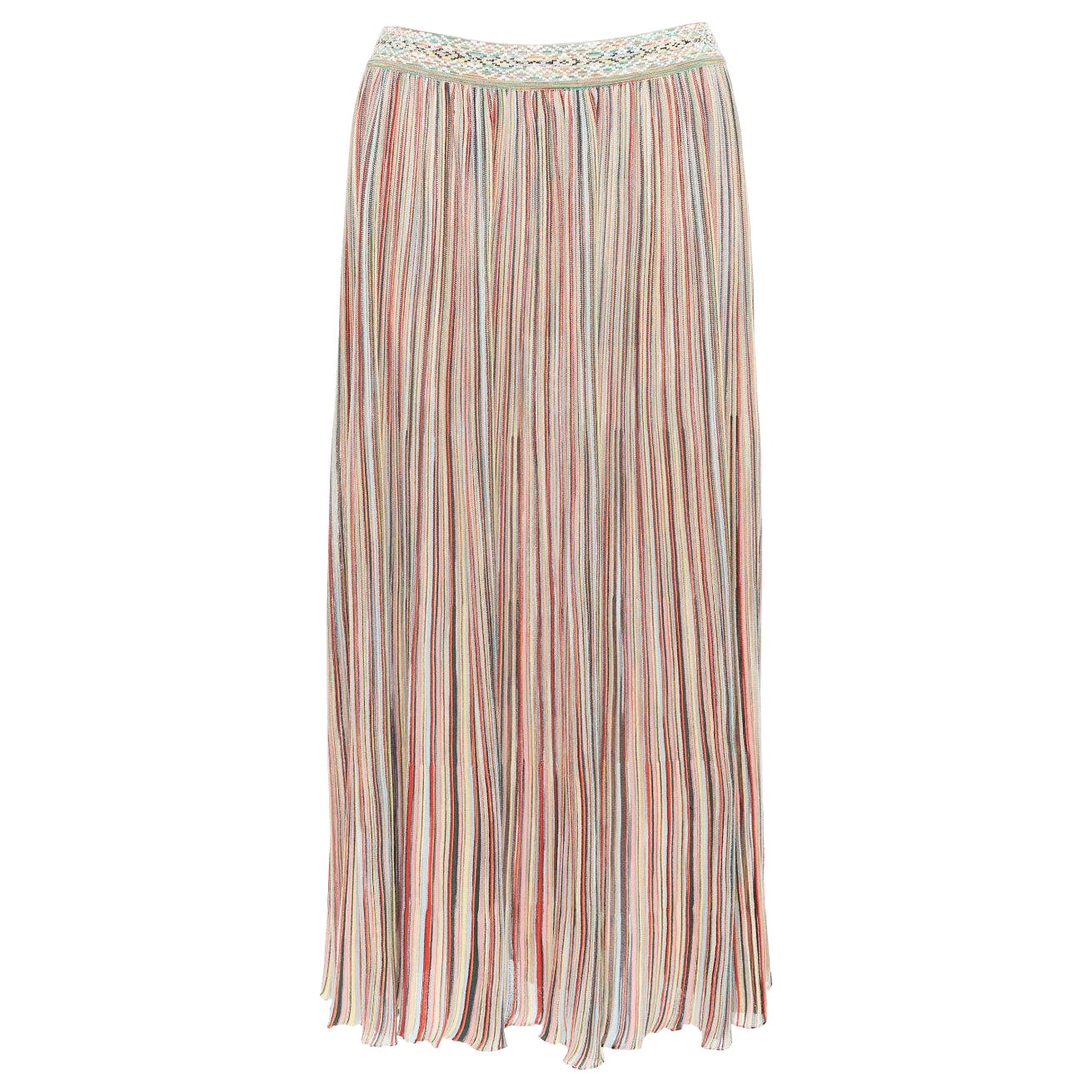 MISSONI multicolor cotton blend signature striped knit midi skirt IT42 M For Sale