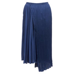 VINCE navy multi plisse elastic waist asymmetric hem midi skirt S
