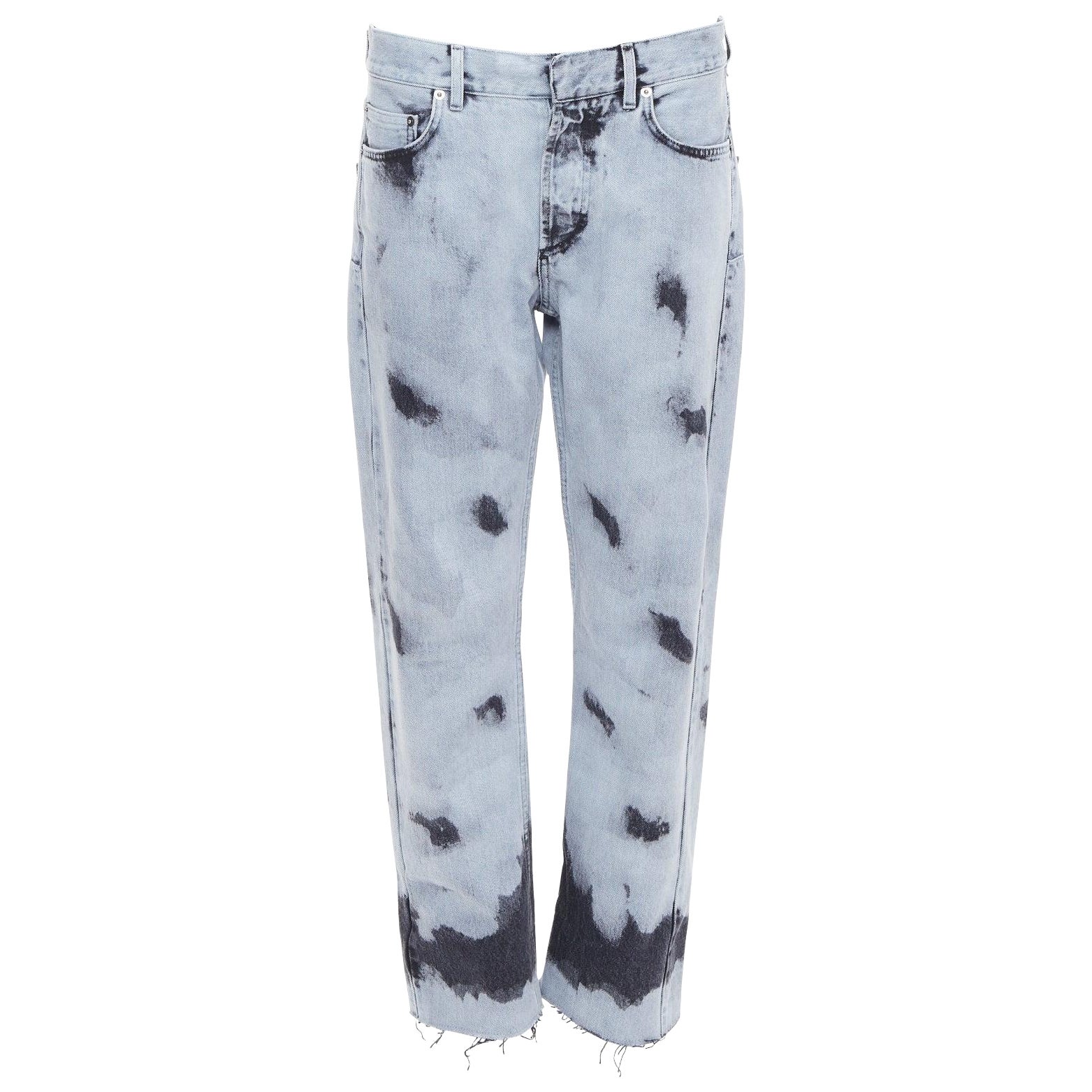 CHRISTIAN DIOR 01 blue black paint effect washed denim cropped jeans FR36 S For Sale