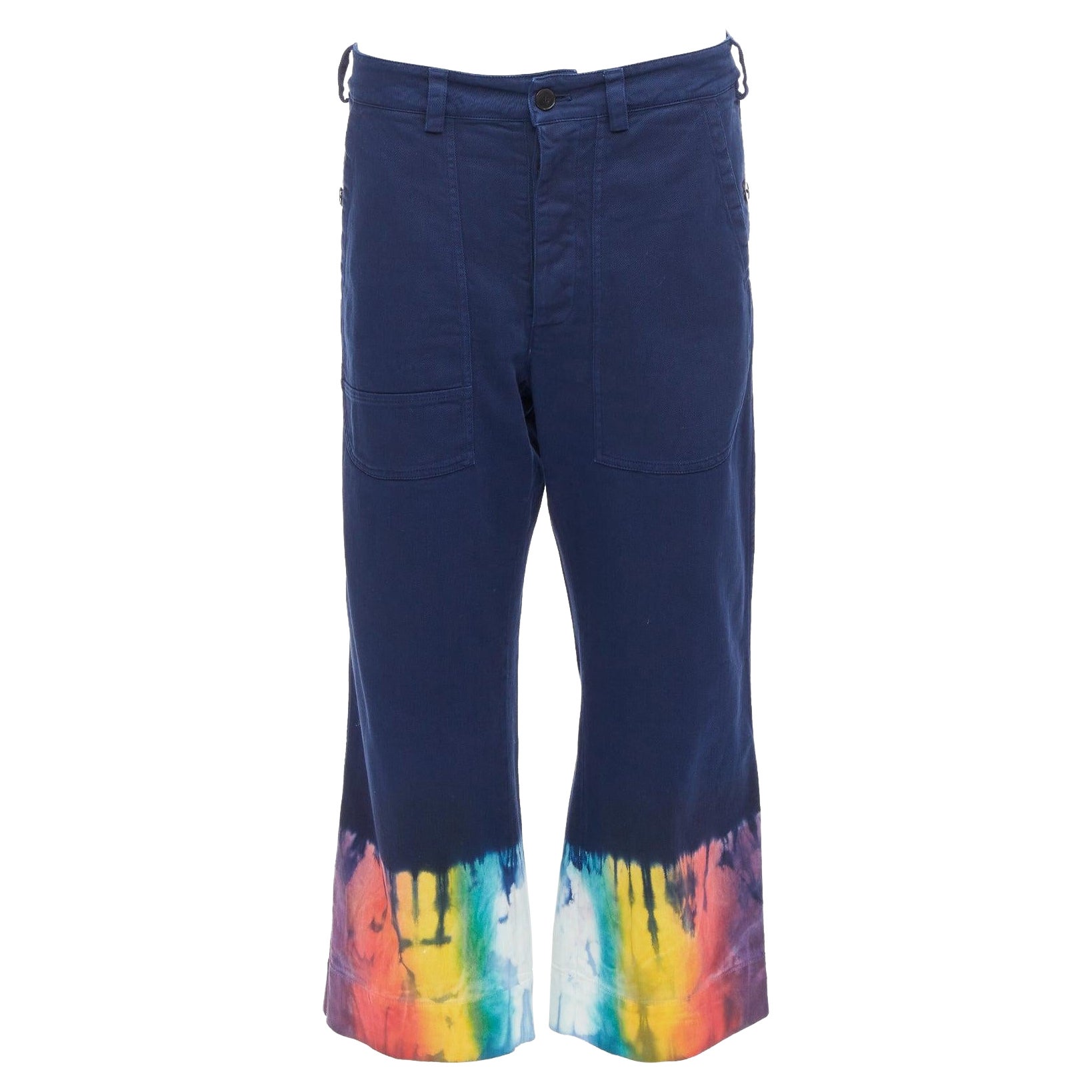 DIOR indigo blue rainbow tie dye hem wide leg cropped jeans FR38 M