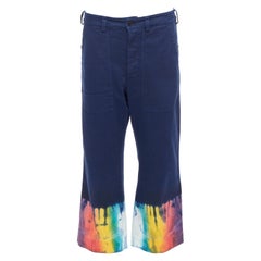 DIOR indigo blue rainbow tie dye hem wide leg cropped jeans FR38 M
