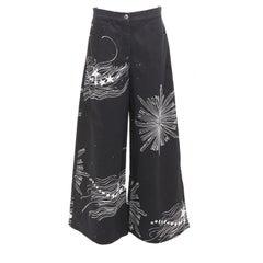 CHANEL 22C black white CC horoscope star print wide leg jeans FR40 L