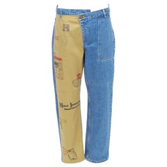 MONSE beige bleu imprimé carte postale camouflage split contrast jeans US6 M