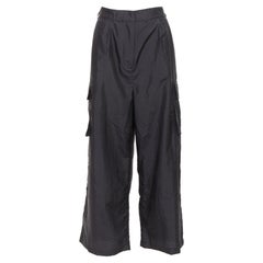 TIBI black crinkle effect nylon pocketed cargo wide pants US6 M