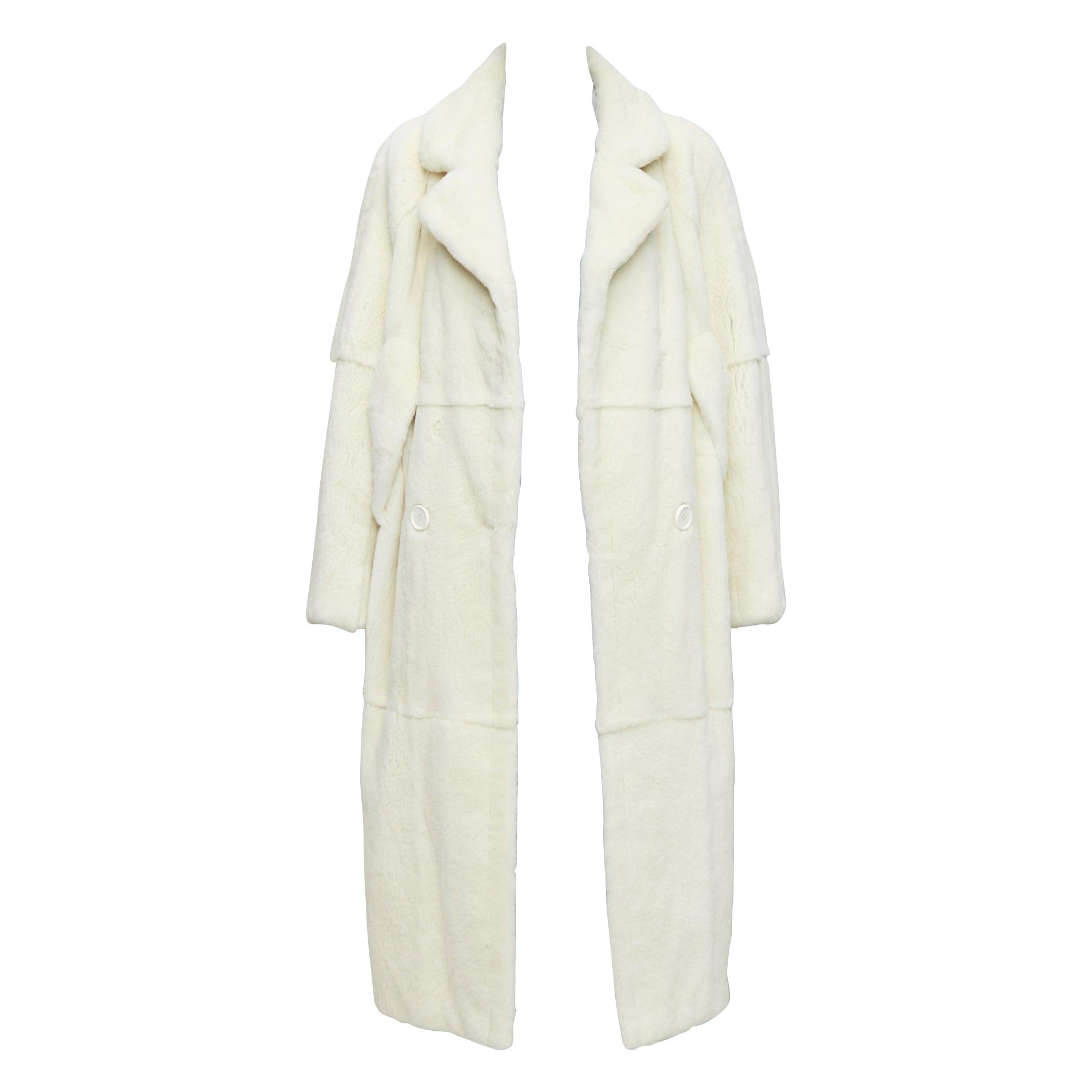 QIQIFUR off white real fur patchwork big belt loop long coat FR38 M