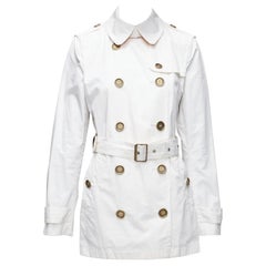 BURBERRY BRIT cream cotton metal logo buttons short trench coat UK10 M