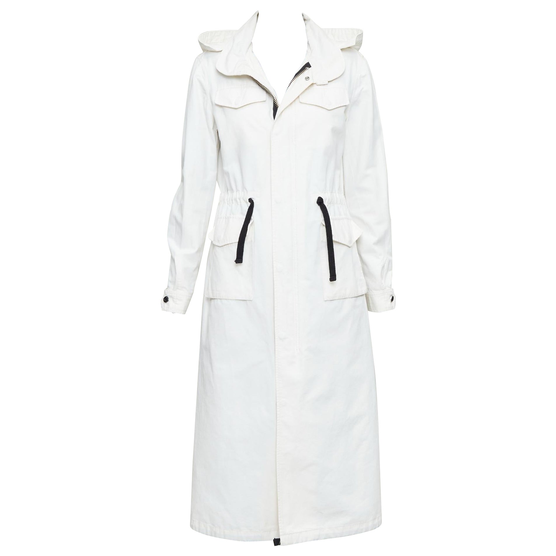 VIS A VIS 2017 white cotton linen black drawstring anorak coat Sz2 For Sale
