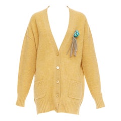 GUCCI 2020 100% Wolle gelb blau geblümte Brosche übergroße Strickjacke M