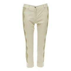 DOLCE GABBANA beige sheer lace insert metal plate cropped pants S
