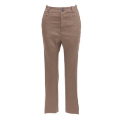Issey Miyake Pantalon taille haute en lin mélangé Brown JP1 S