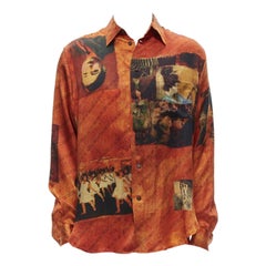 raro Yohji Yamamoto 2004 100% seta Taisho ritratto giapponese camicia arancione JP2 M