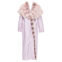 ERMANNO SCERVINO pink fur collar purple nylon wool lined robe coat IT38 XS