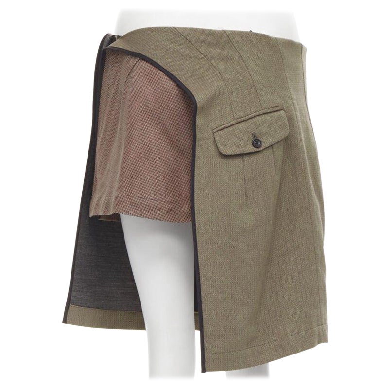 vintage JUNYA WATANABE 1997 wool green red deconstructed asymmetric mini skirt M For Sale