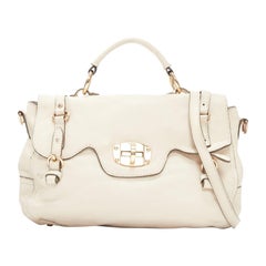 MIU MIU Cervo beige textured leather gold logo turnlock satchel bag