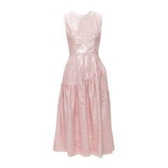 SIMONE ROCHA 2019 Pasarela rosa rubor lentejuelas costura caída vestido midi UK6 XS