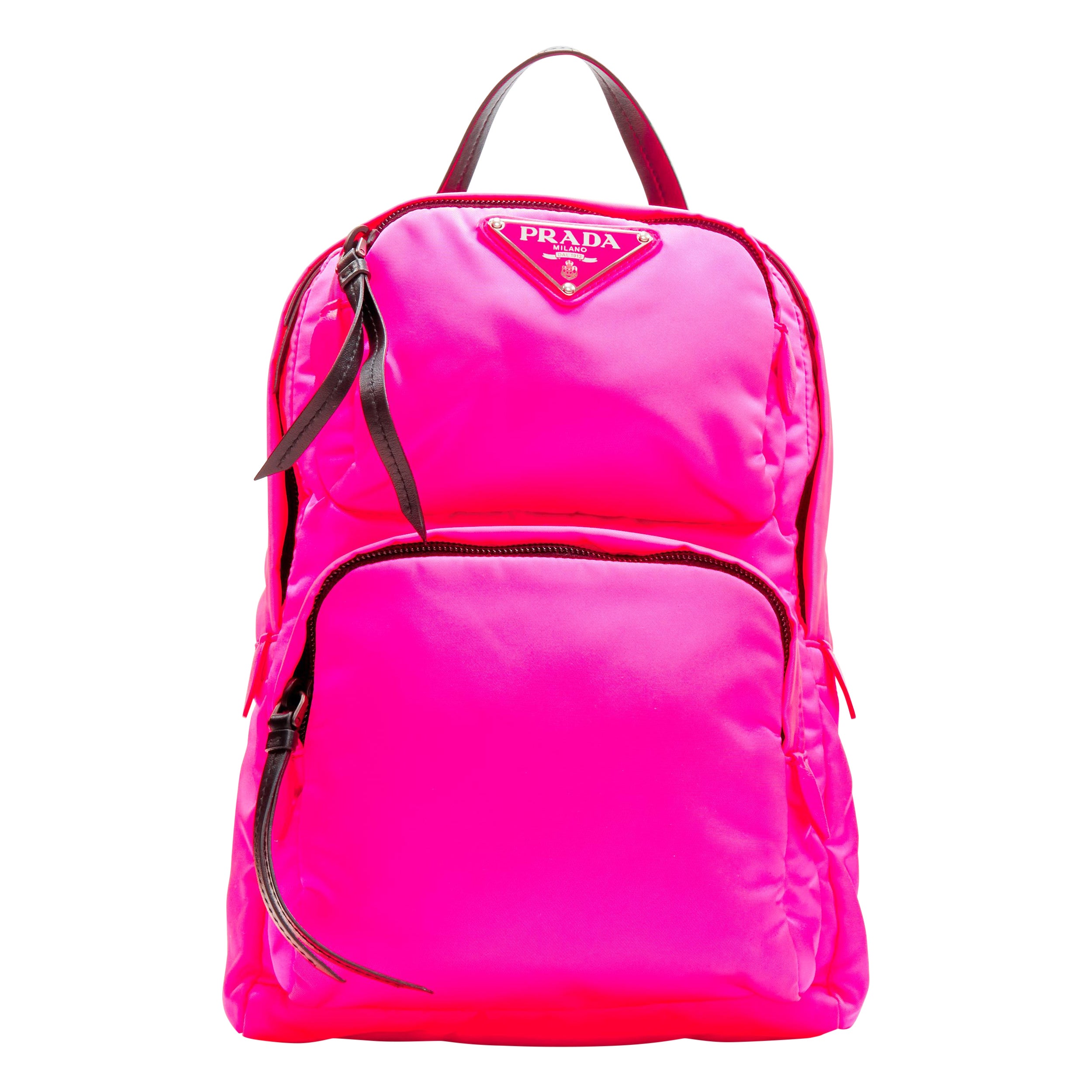 PRADA neon pink Tessuto nylon triangle logo small sling backpack bag
