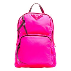PRADA neon pink Tessuto nylon triangle logo small sling backpack bag