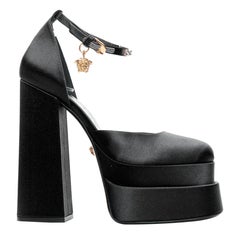 VERSACE Runway Aevitas 155 black satin gold crystal Medusa double platform EU39