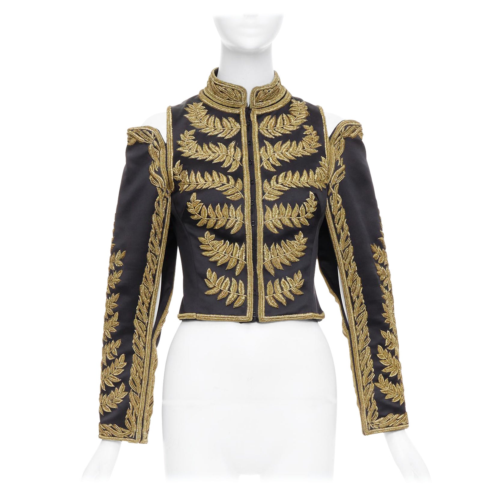 rare ALEXANDER MCQUEEN 2011 Runway foliage embroidery military jacket IT38 XS For Sale