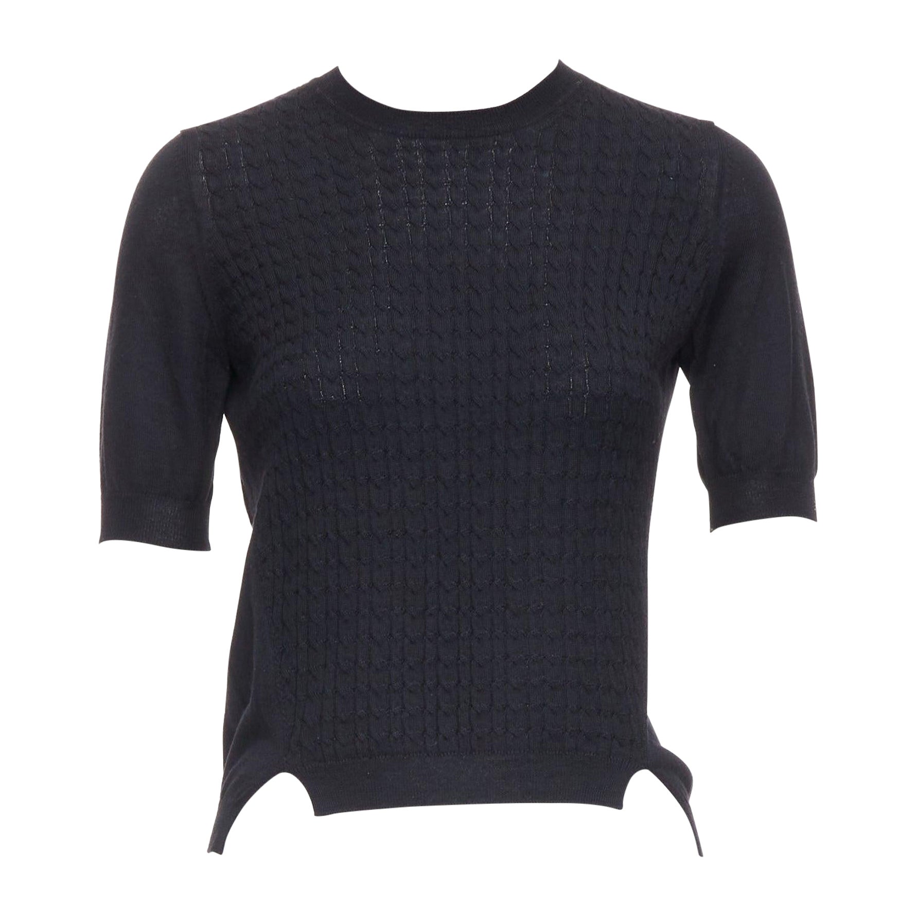 Pull-over à manches courtes en maille câblée noire MIU MIU IT38 XS
