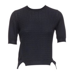 MIU MIU black cable knit side slits short sleeve sweater top IT38 XS