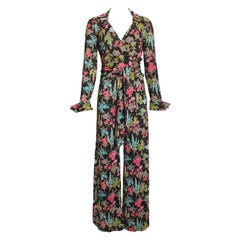 70s Diane von Furstenberg Blusa y Pantalones Conjunto Floral Jersey Raro Sz 12
