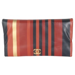 Chanel Paris Greece Nero Oro Borgogna a righe in pelle di vitello CC Flap Clutch