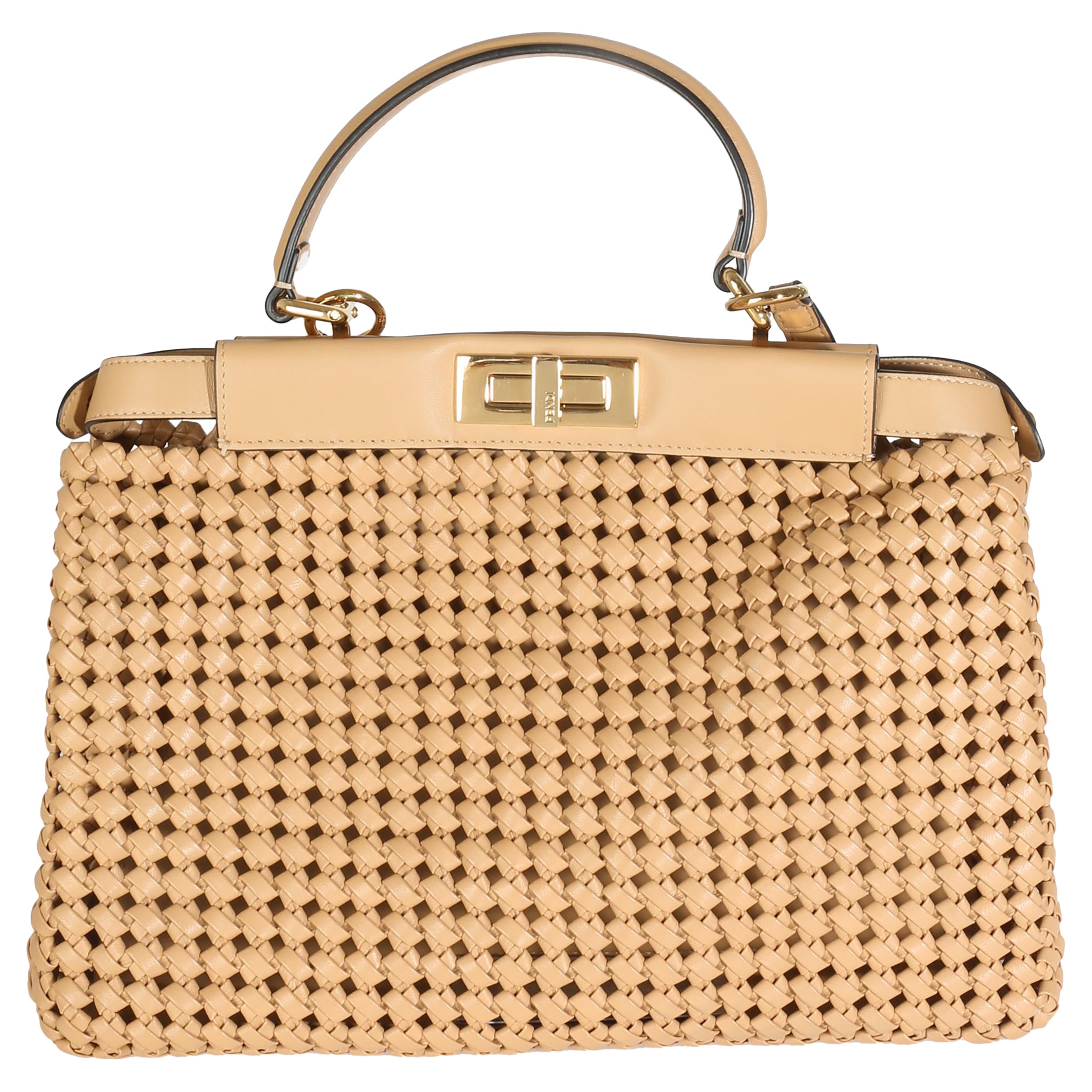 Fendi Beige Nappa Matisse Intreccio Medium Peekaboo Iconic Satchel For Sale