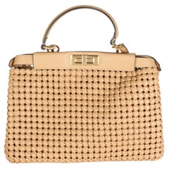 Fendi Beige Nappa Matisse Intreccio Medium Peekaboo Iconic Satchel