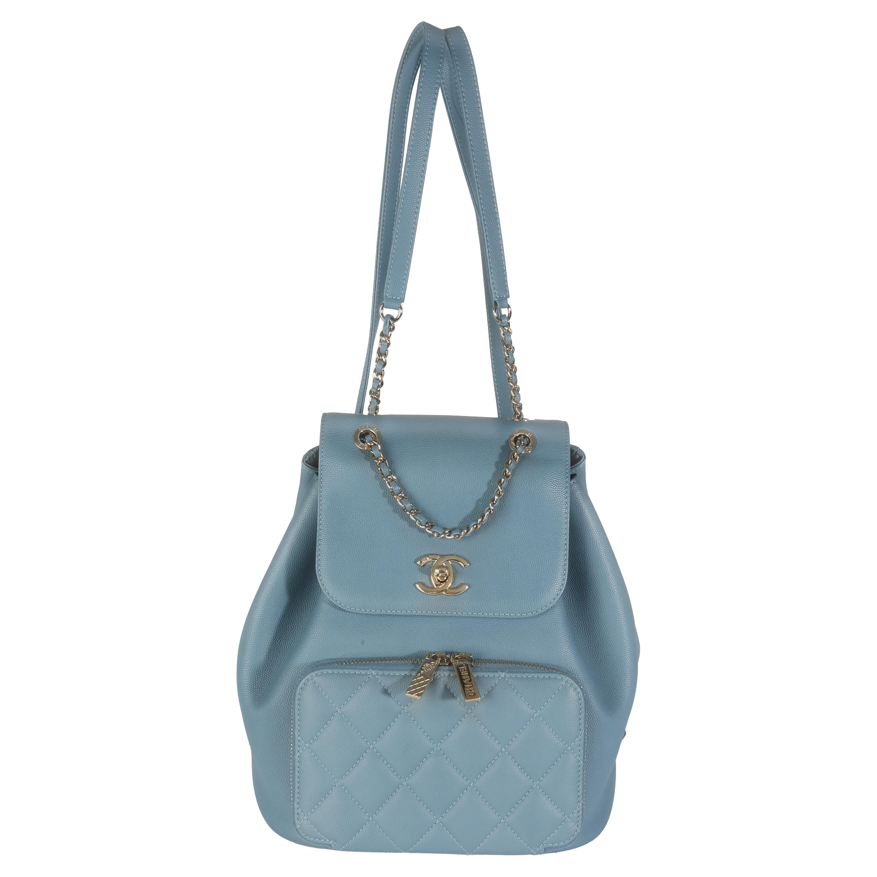Chanel Blue Quilted Caviar Business Affinity Backpack Handbag