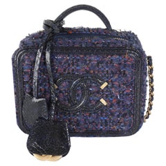 Chanel Navy Tweed Python Small CC Filigrana Vanity Case