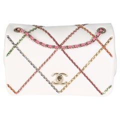 Chanel Weißes Lammleder Multicolor Kette verflochtene kleine Klappe Tasche