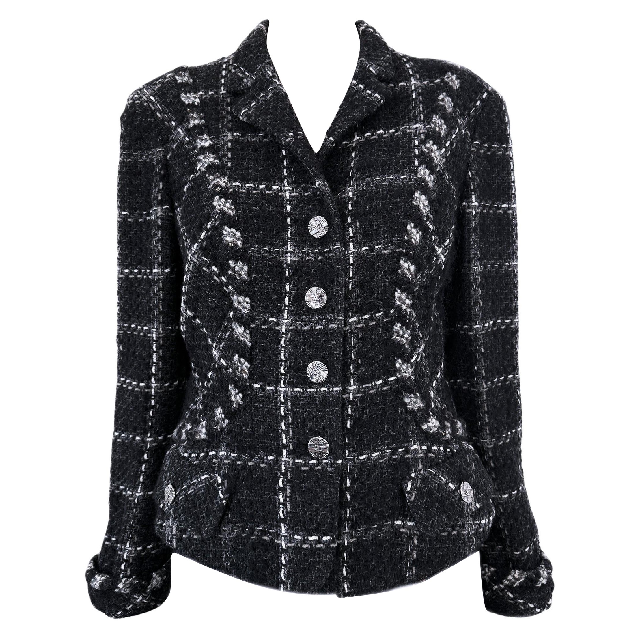 Chanel CC Buttons Timeless Black Tweed Jacket 40 FR For Sale