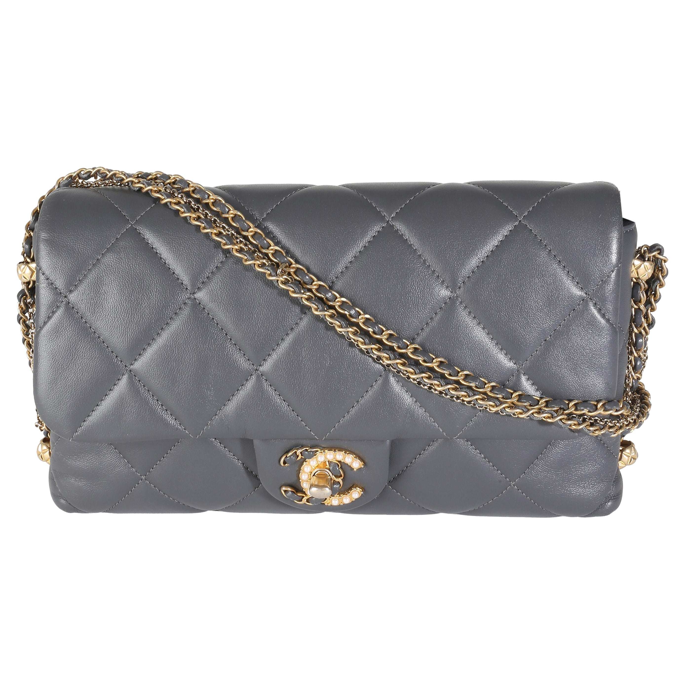 Chanel Gray Quilted Lambskin Crush On Chains Flap Bag For Sale