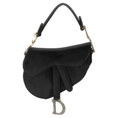Christian Dior Black Velvet Crystal Mini Saddle Bag