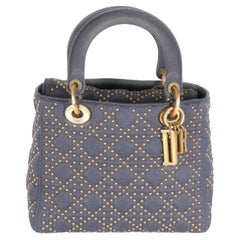 Christian Dior Marineblaue Cannage Denim-Dose mit Nieten Medium Supple Lady Dior