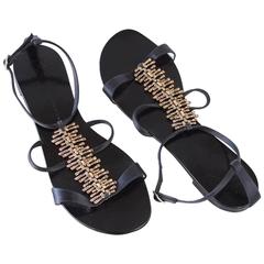 GIUSEPPE ZANOTTI Shoe Flat Strappy Modified T Strap Jeweled Sandal  39 / 9 Mint