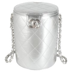 Chanel Silver Metallic Lambskin CC Vanity Case