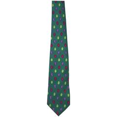 Chanel Green & Multi-Color Dot Print Silk Tie